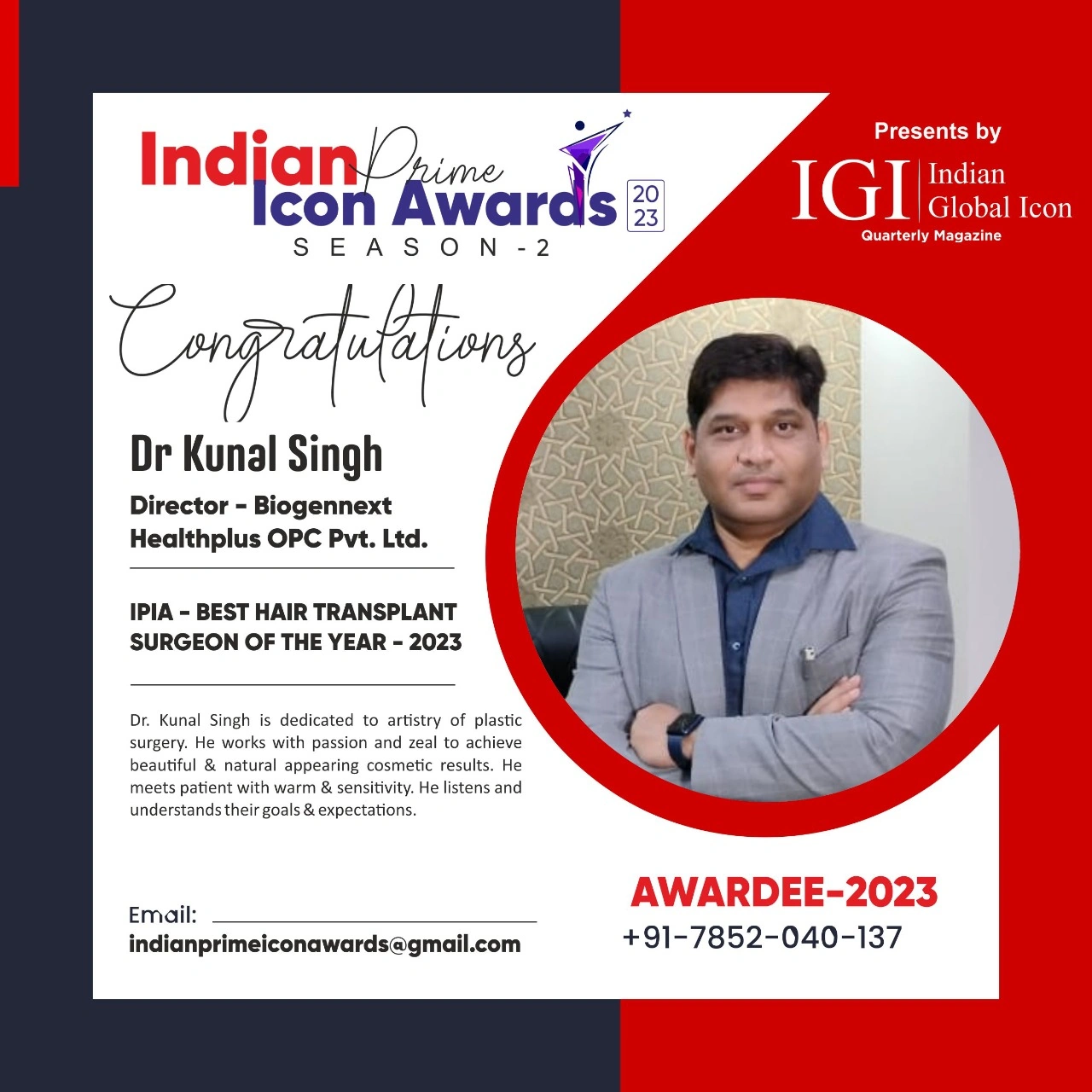 Excellency Iconic Awards 2024 — Best Hair Transplant Surgeon
